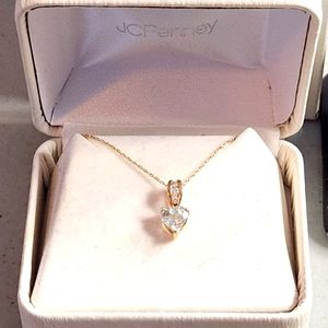 SOLD. 10k Gold Necklace CZ Heart Pendant.  18" chain, Very Dainty.
